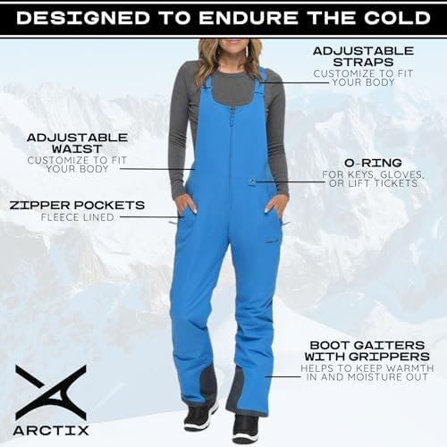 Arctix Women's Essential Insulated Ski Bibs, Water Resistant Snow Pants for Skiing & Snowboarding