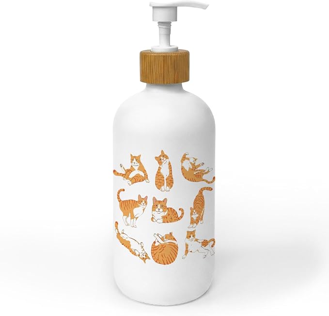 Orange Tabby Cat Soap Dispenser, Tabby Cat Gifts Glass Dish Soap Dispenser for Kitchen, Cats Lovers Gifts Refillable Handsoap Pump Bottle for Bathroom Countertop Kitchen