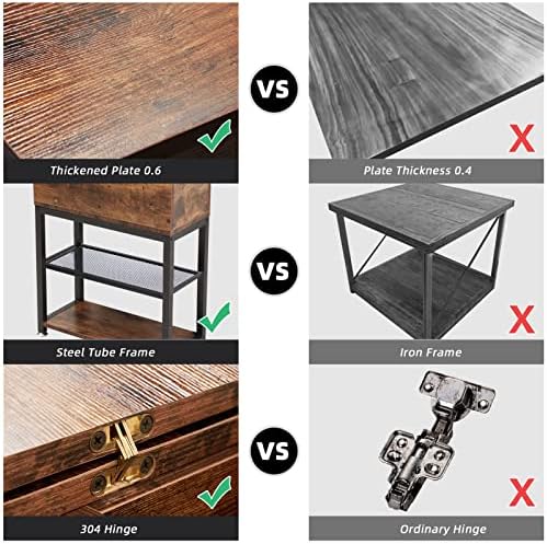 End Table with Charging Station, Flip Top Table with 8.4" Super Deep Drawer