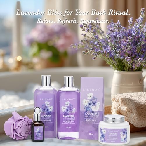 Spa Gifts Set, Birthday Gift for Mom - Lavender Spa Gift Baskets for Women