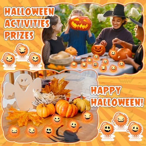 Sotiff 60 Pcs LED Halloween Bouncy Balls Spiky Squeaky Stress, Pumpkin