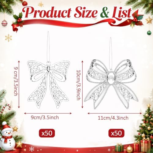 Syhood 100 Pcs Crystal Christmas Tree Ornaments, Bows