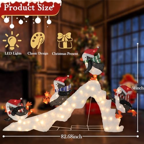 7 FT Lighted Christmas Penguin On Slide, Pre‑Lit Outdoor Yard Decor