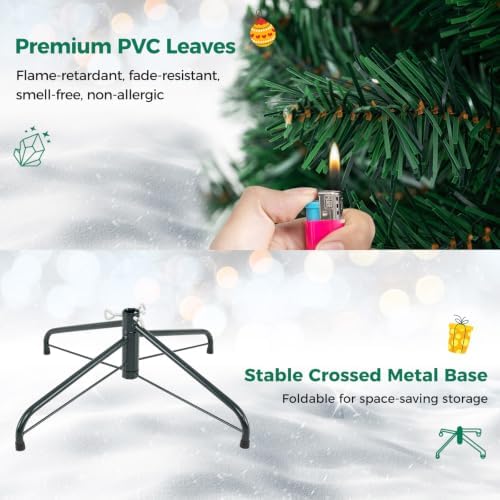 HAPPYGRILL 7 FT Pre-lit Christmas Tree Artificial Hinged Xmas Tree