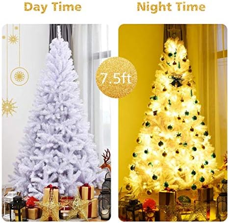 White Artificial Christmas Tree, 7.5FT Artificial Pine Tree w/Premium PVC Needles & Solid Metal Stand, Easy Assembly, for Indoor & Outdoor Use