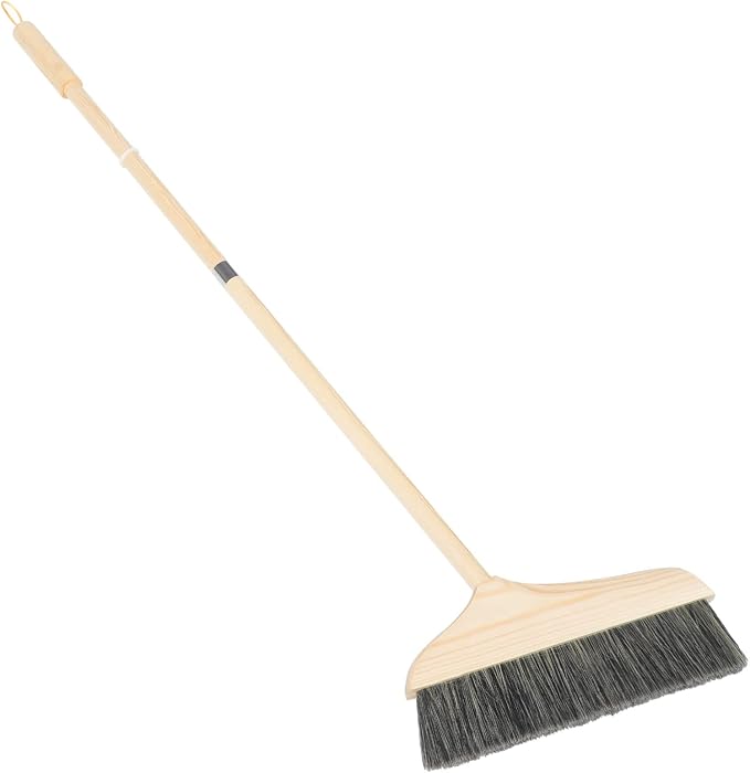 Long Handle Soft Bristle Broom Dustpan Set Floor Cleaning Broom for Indoor and Outdoor Use Anti-Static Pine Wood Sweeping Brush for Home Kitchen and RV