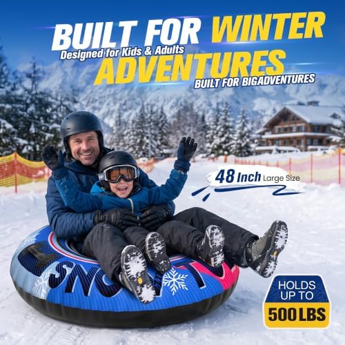 48" Snow Tubes for Kids Adults Sledding Heavy Duty with Canvas Cover