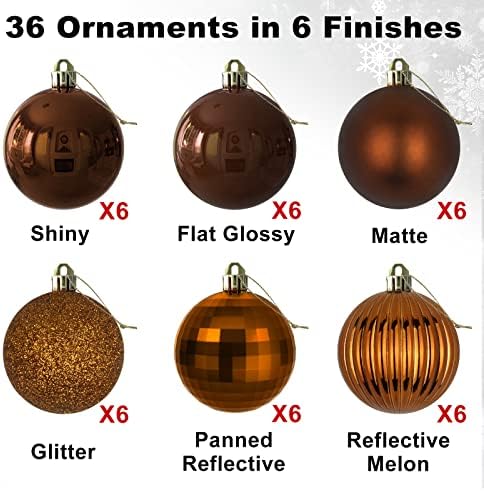 Bronze 1.6" Small Christmas Balls Christmas Tree Decoration Ornaments Shatterproof Hanging Balls for Xmas Tree Holiday Wreath Garland Decor Set of 36pcs Brown Christmas Ornaments