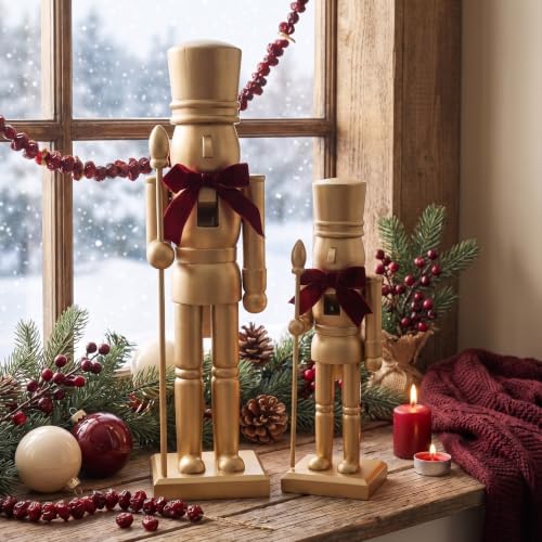 Wenqik 2 Pcs Gold Christmas Nutcracker Decor Ornaments Neutral Figurine