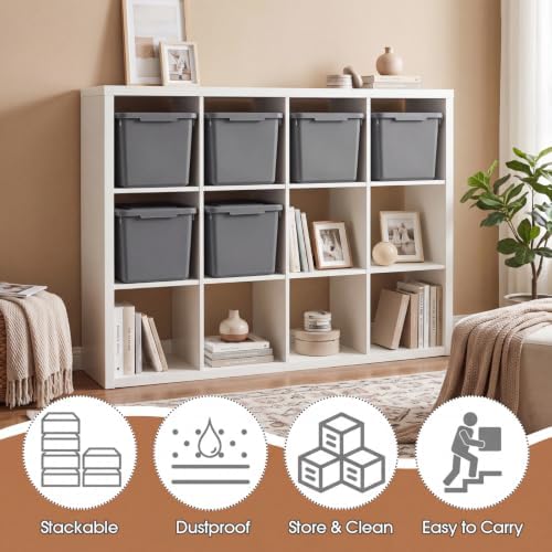 Potchen 6 Pcs Pack Small Stackable Storage Bins with Lids, Grey