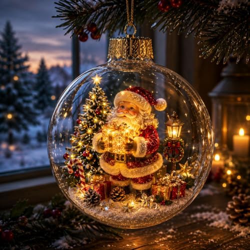 Glowing Christmas Ornaments - Mini Gold Light-Up Christmas Ball Ornaments - Christmas Tree Ornament with Warm LED Light for Tree Mantel, Holiday Scene Decoration & Gift