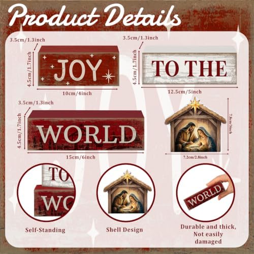 Moucuny 4 Pcs Nativity Christmas Table Decoration for Home Religious Blocks