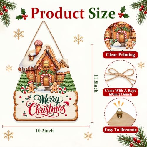 Christmas Decorations Gingerbread House Hanging Wooden Front Door Sign