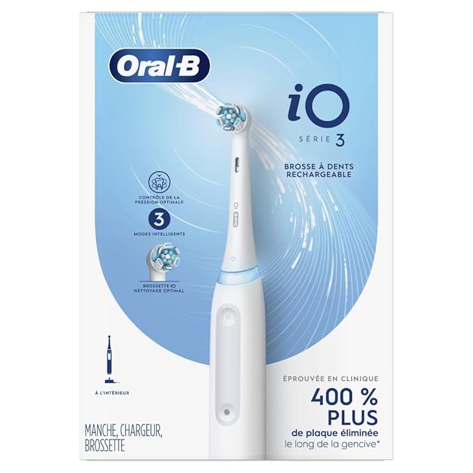 Oral-B Rechargeable Electric Toothbrush, iO3 Clean & Protect, 3 Cleaning Modes, Visible Pressure Sensor, White