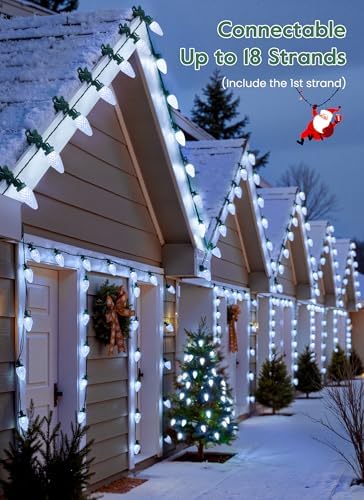 C9 Christmas Lights Outdoor, 102FT 150 LED String Lights with Spring Clips
