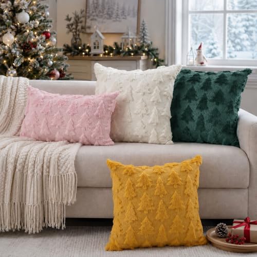 DFXSZ Christmas Tree Pillow Covers 16x16 Set of 2 Christmas Decor White