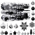 SHareconn 86PCS Christmas Tree Decorations Ornaments Ball Set, Non Breakable Plastic Clear Baubles for Xmas Tree Decor Holiday Wedding Party, Black