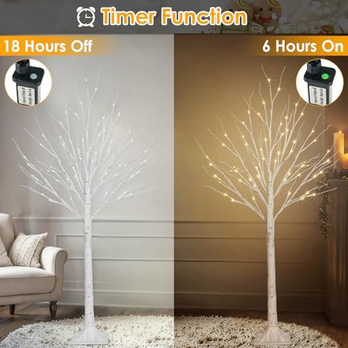 2 Pack 4FT Lighted Birch Tree, 100LED Twinkling Tree Lights, Warm White
