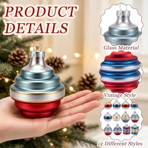 12 Pcs Vintage Glass Christmas Ornament Reflector Decor, Delicate
