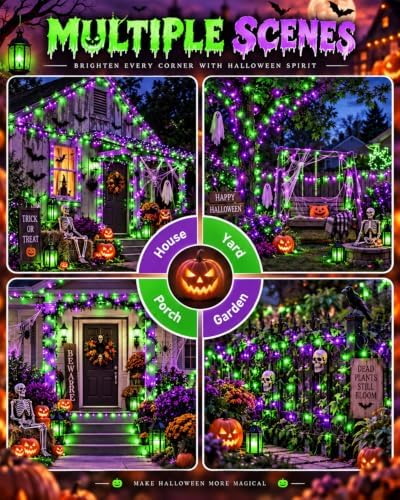 OZS Solar Halloween Lights Outdoor, Purple and Green 2 Pack 240LED