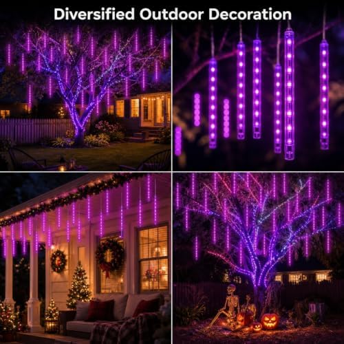 Aukora Halloween Lights Outdoor, Meteor Shower Lights Purple UL Certified