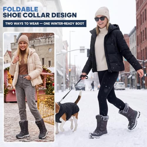 Women's Winter Snow Boots Waterproof Warm Lace Up Mid-Calf Booties