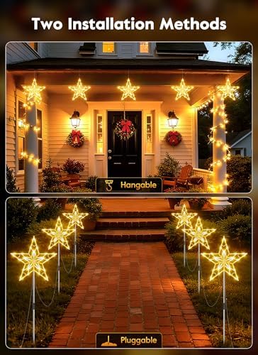 Brightown Pathway Lights Outdoor Christmas Decorations, Set of 10 Large Waterproof Stake Decorative Light for Outside Sidewalk Yard Lawn Path Walkway Driveway Marker Stake, Warm White
