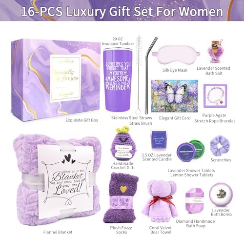 Spa Gifts for Women, Lavender 16 Pcs Birthday Gift for Women