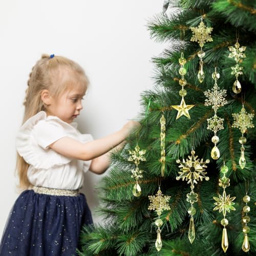 Crystal Ornaments for Christmas Tree Decorations Gold Snowflake Icicles