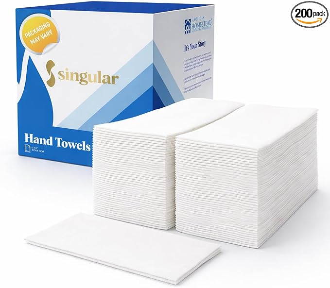 AH AMERICAN HOMESTEAD Disposable Napkins – Premium Guest Towel Napkins, Soft Linen-Feel Guest Towels for Bathroom, Disposable Hand Towels for Kitchen & Entertaining, White 12 x 17 (200 Count-Smooth)