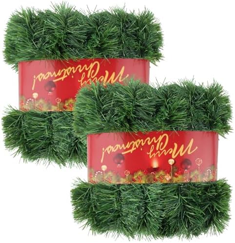 100Ft Green Tinsel Garland Christmas Decorations, Outdoor Greenery Garland
