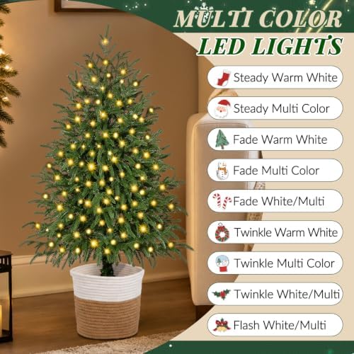 3FT Small Christmas Tree with Lights, Pre-Lit Norfolk Pine Tree Potted