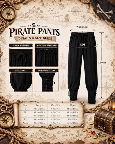10PCS Pirate Costume for Men, Renaissance Medieval Viking Outfit for Halloween Cosplay with Shirt Pants Jewelry
