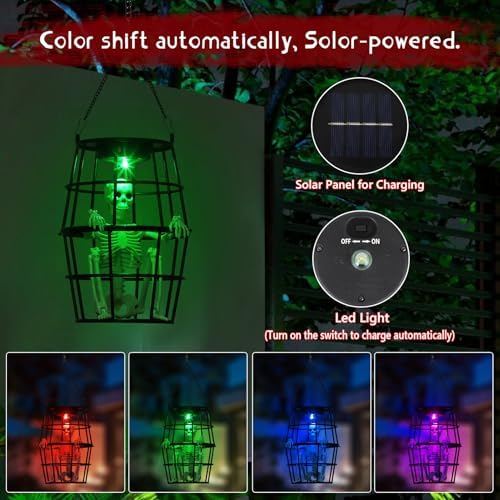 Scary Solar Halloween Decorations Hanging Ghost Skeleton Set of 2
