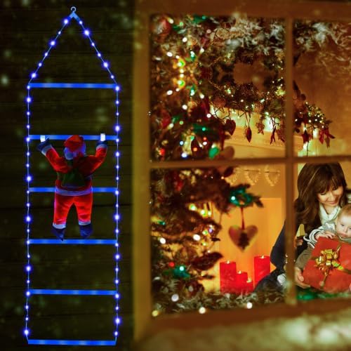 Toodour LED Christmas Light - 2.5FT Christmas Decorative Ladder Lights with Santa Claus, Xmas Decorations Light for Indoor Outdoor, Window, Garden, Home, Wall, Xmas Tree Decor - Blue