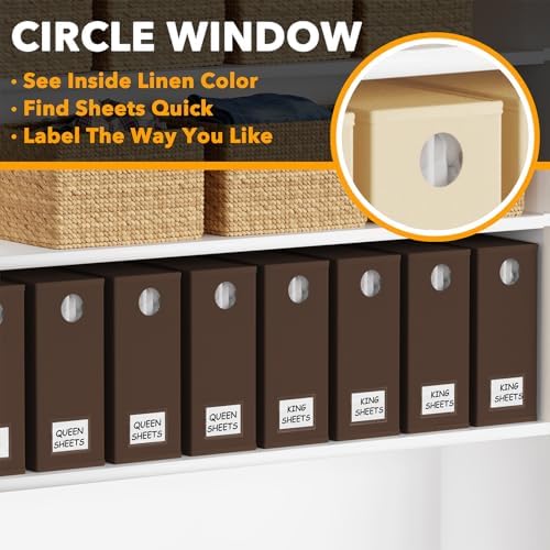 SpaceAid 8 Pack Bed Sheet Organizers and Storage, Foldable Linen Closet Organizer, Set Folder Keeper With Window XL (Queen & King Size) Bedding Container (Brown)