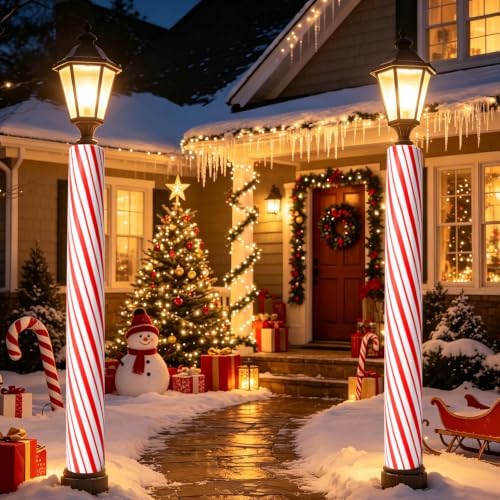 2pack Christmas Candy Cane Column Wraps, Red White Striped Pillar Wrap