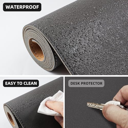AFIING Cork Desk Mat 47" x 23.6", Dual-Sided Natural Cork & PU Leather Desk Pad, Non-Slip Waterproof Large Mouse Pad for Office, Home & Gaming (Dark Grey)