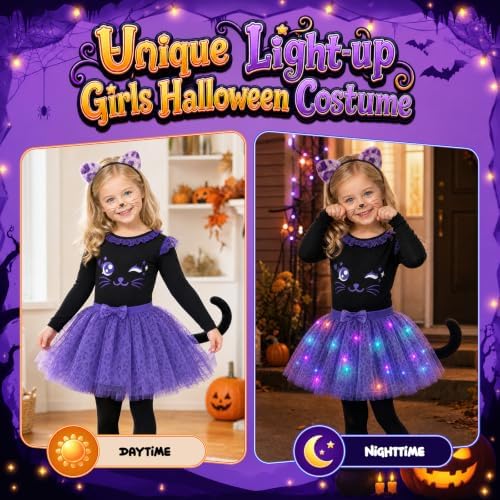 GIFTINBOX Cat Costume for Girls, Light Up Kids Halloween Cheetah Outfit