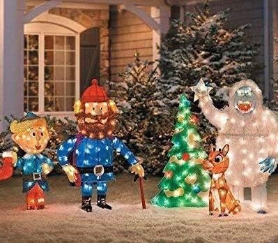 5 pc Pre Lit Rudolph The Red Nosed Reindeer Bumble Tree Hermey and Yukon Cornelius Outdoor Christmas Tinsel Display Yard