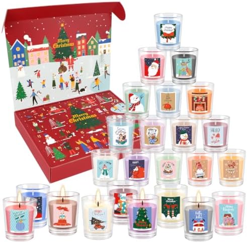 Candle Advent Calendar 2026, 24 Days of Christmas Countdown Candles, Festive Scented Soy Wax Gift Set, Holiday Aromatherapy Candles for Women, Christmas Decor
