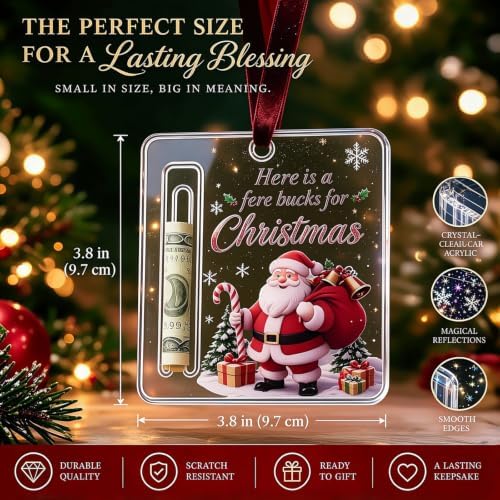 10PCS Christmas Cash Gift Ornament, Acrylic Christmas Money Holder for Cash