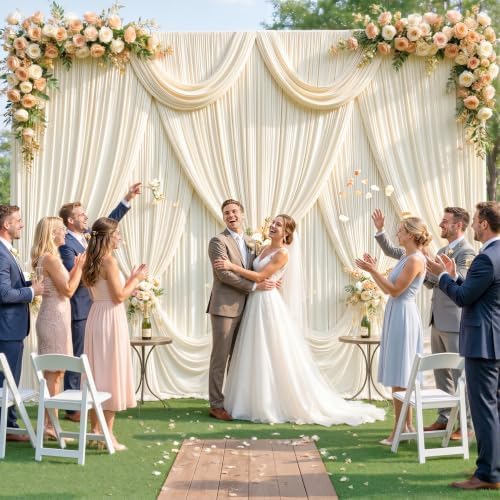 8 Panels Champagne Backdrop Curtain for Parties Wedding Baby Shower Wrinkle Free Photo Curtains Backdrop Drapes Fabric Decoration for Bridal Shower 40ft(W) x 10ft(H)