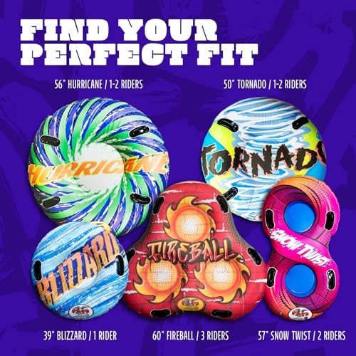 Flexible Flyer 60" Fireball Inflatable Tube Sled - 3-Person Snow Tube and Large Pool Float for Year Round Fun - Heavy Duty Triple Sled with Handles for Kids and Adults
