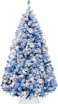 Best Choice Products Artificial Flocked Christmas Tree, 6ft Premium Pre-Lit Colorful Pine Holiday Décor w/250 Twinkle Lights, Metal Base - Baby Blue