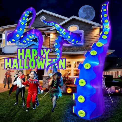 1PCS 16FT Giant Halloween Inflatables Octopus Tentacles, Huge Halloween Decorations Outdoor Build-in LED Lights Vivid Spooky Blow Up Yard Decoration Large Blowups Holiday Lawn Party Yard-Style A