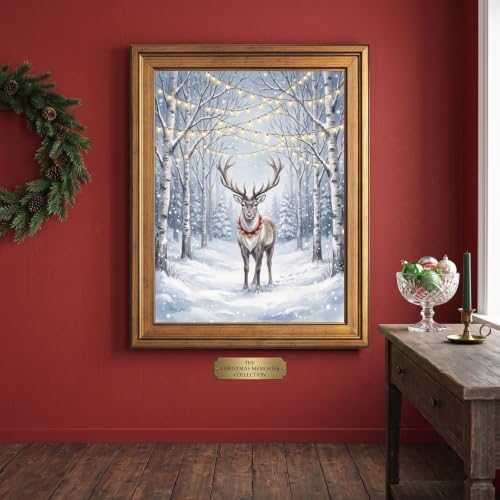 Framed Reindeer Canvas Art Gold Frame Winter Landscape Inch 12x16