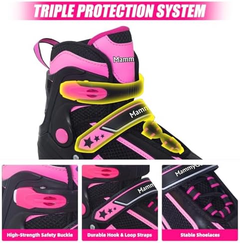 MammyGol Adjustable Inline Skates for Kids Boys Girls Youth Blades Roller Skates with Light up Wheels Ages 4-16