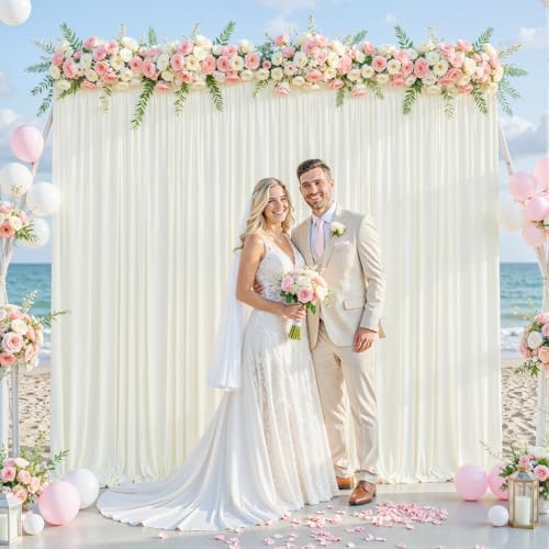 10x10 Ivory Backdrop Curtain for Wedding Parties Wrinkle Free Ivory Photo Curtains Backdrop Drapes Fabric Decoration for Baby Shower Photoshoot 5ft x 10ft,2 Panels