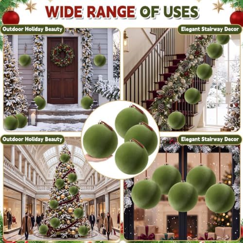 Weysat 6 Pcs 8 Inch Giant Velvet Christmas Ball Ornaments, Olive Green